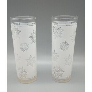Federal Glass White Satin Frost Snowflake Tom Collins Highball Glasses Set Of 2